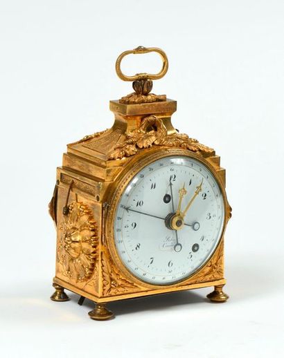 null Gilt bronze OFFICER'S HANGER'S CLOCK, date, double striking on demand and repeating...