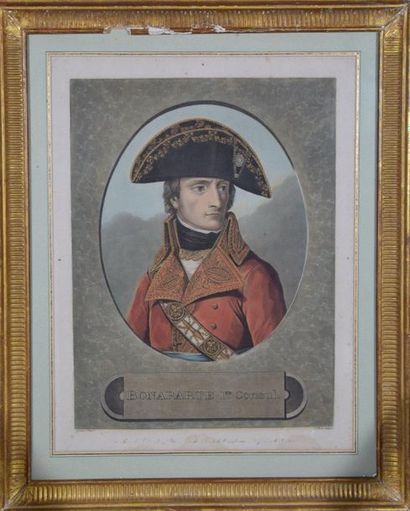 null Andrea I APPIANI (1754-1817), after. Bonaparte first consul, colour engraving...