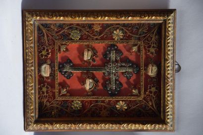 null SET OF FOUR WASTEPAPER RELIQUERS in gilded glazed wooden frames. One in the...