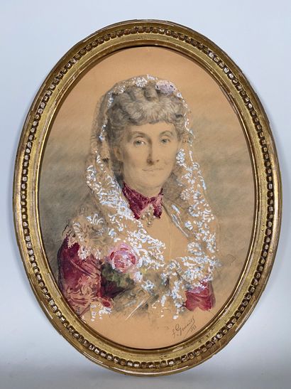 null Félix GENAILLE(1826-1880) Atelier de. Portrait de la Marquise de Minée d’Amilly,...