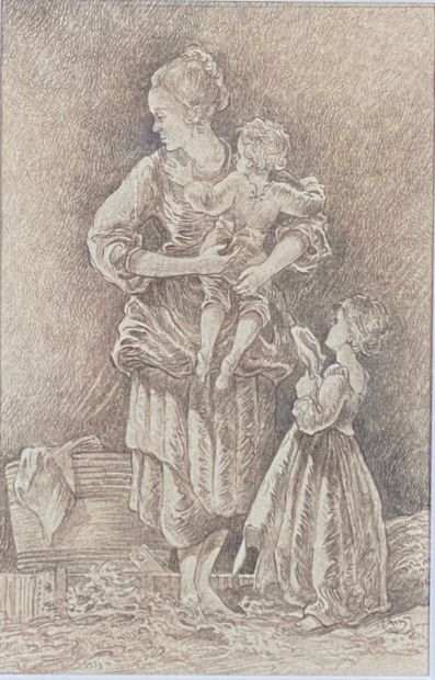 null Ecole FRANCAISE du XX ème. Femme et enfants, dessin. 24 x 15,5 cm.