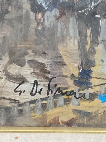 null Ecole du XX ème. Vue animée de Paris, huile sur toile signée en bas à gauche...