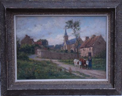 null Félix PLANQUETTE (1873-1984), Village de campagne, huile sur panneau. 24 x 33...