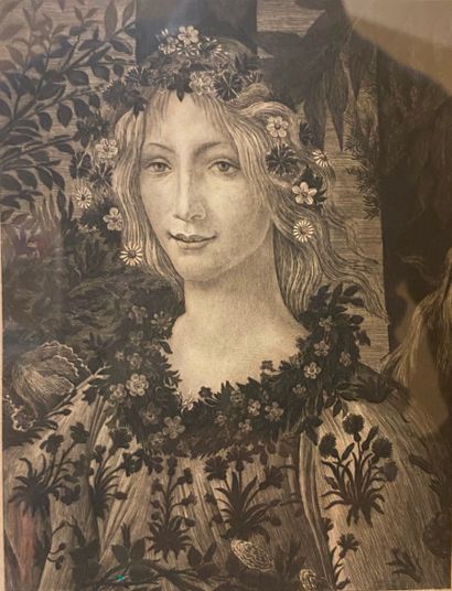 null GAUJEAN, d'après Botticelli. Le Printemps, gravure. 22 x 18 cm.
