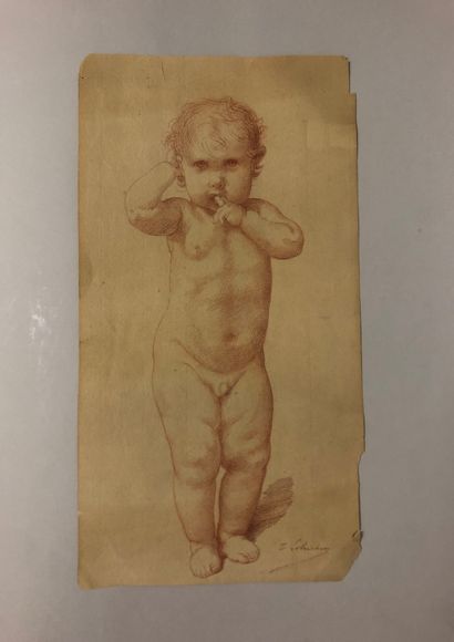 null Timoléon LOBRICHON (1831-1914), Portrait d'enfant, dessin à la sanguine signé...