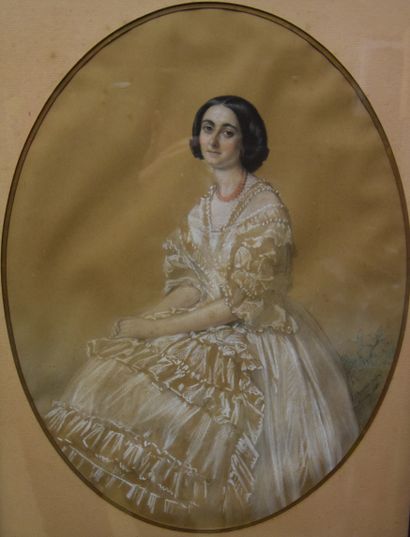 null Romain CAZES (1810-1881), Portrait d' Hermine de la Morinière, Pastel oval signé,...