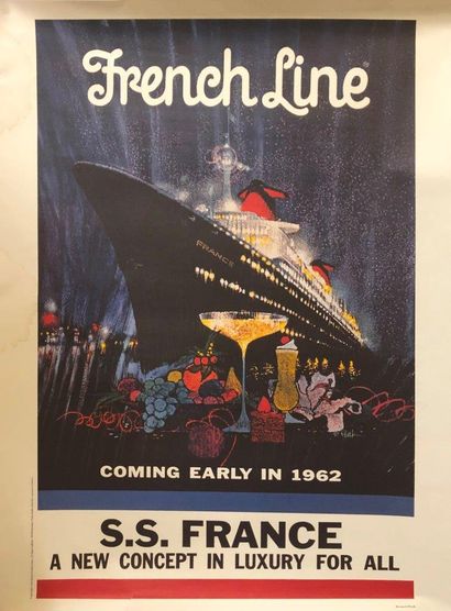 null AFFICHE "FRENCH LINE. Coming early in 1962. S.S. FRANCE A new concept in luxury...