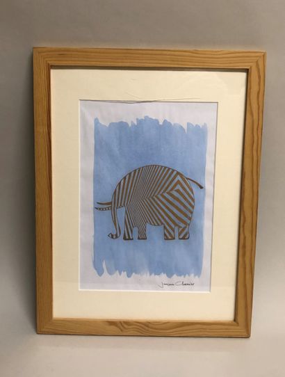null Jacques CHARRIER (né en 1936). Technique mixte sur papier stylisant un éléphant....