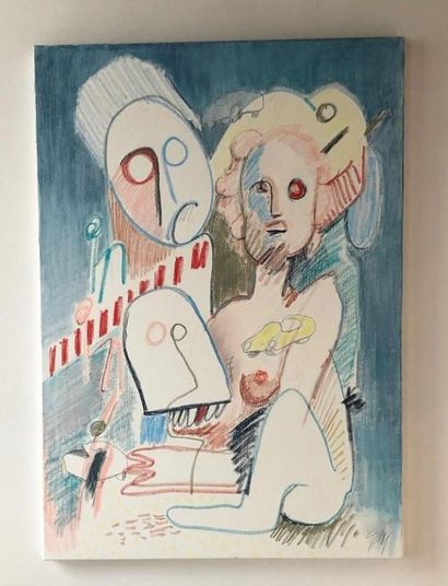 null Dim ZAYAN, Night One 2015. Pastel and grease pencil. 92 x 65 cm. Signed lower...