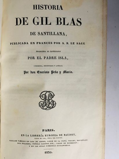 Blas Gil Historia de Gil Blas de Santillana, publicada en Frances por AR. Le Sage...