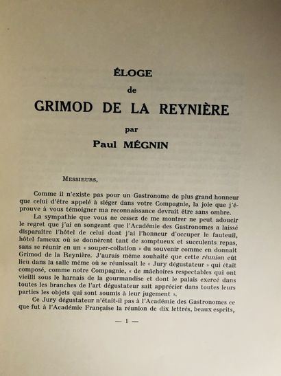 Mégnin Paul Eloge de Grimod de la Reynière prononcé à l'Académie des Gastronomes...