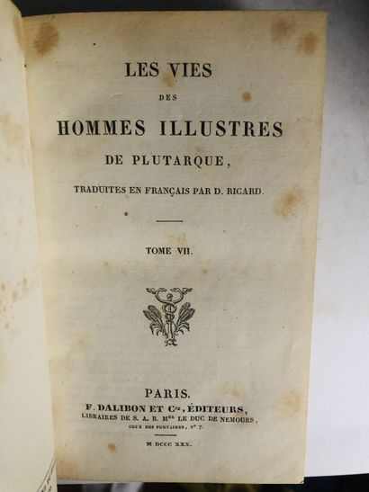 Plutarque / D. Ricard traducteur. La Vie des Hommes Illustres, en 16 tomes dans 8...