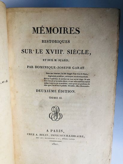 GARAT Mémoires sur Suard

Édité à Paris, chez A. Belin en 1821, Deuxième édition...