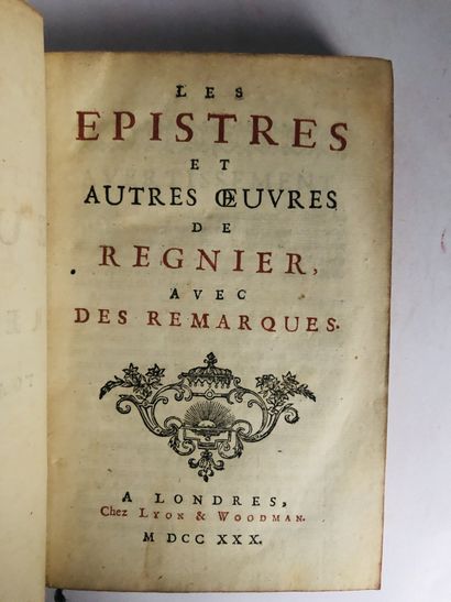 REGNIER Oeuvres de Régnier

Les Epistres et autres oeuvres de Régnier avec des Remarques

Edité...