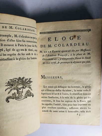 COLARDEAU Oeuvres de Colardeau , de l’académie françoise. en deux tomes.

Édité à...