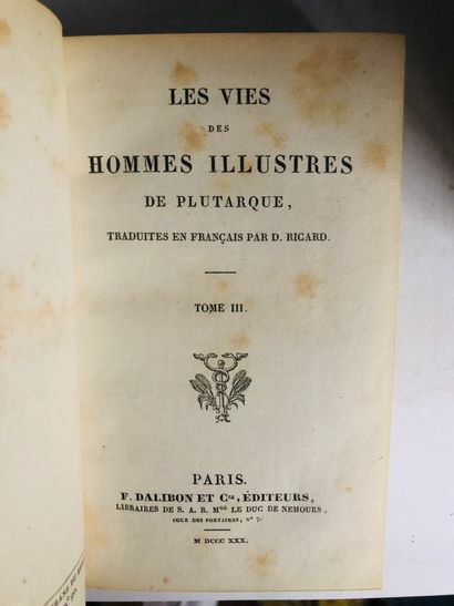 Plutarque / D. Ricard traducteur. La Vie des Hommes Illustres, en 16 tomes dans 8...