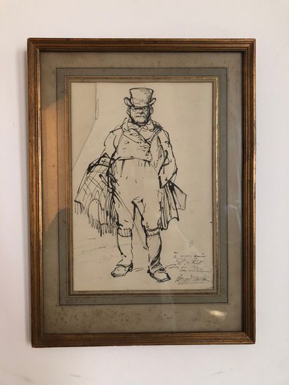 null Bernard NAUDIN (1876-1946) Portrait d’homme en pieds. Encre signée en bas à...