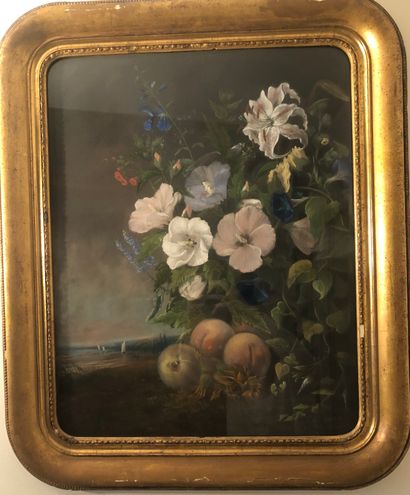 F. FOUCHER (XIXème). Bouquets dans des paysages....