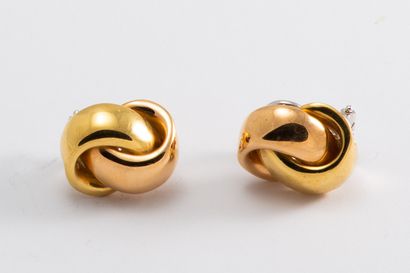null Pair of earrings in yellow and pink gold 18K (750 thousandths) forming a knot....