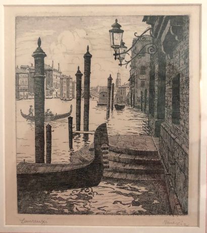 null D’après LAURENZI (1876-1946) Vue de Venise. Gravure. Dim. : 21,5 x 18,5 cm.
