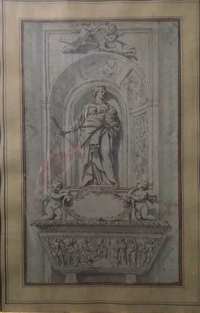 null Ecole FRANCAISE, Femme drapée à l'antique, gravure. Dim. : 48 x 31 cm.