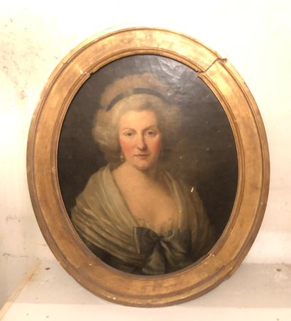 null 
Ecole FRANCAISE du XVIII ème, portrait de femme, toile ovale. 65 x 54 cm. (légers...