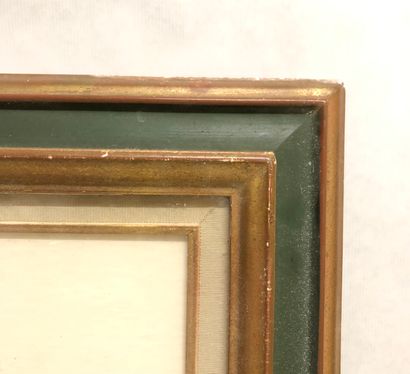null Wood and stucco frame, gilt moulding and green rechampi. 20th century. Int:...
