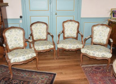 Suite of FOUR ARMCHAIRS, two of them XVIIIth...