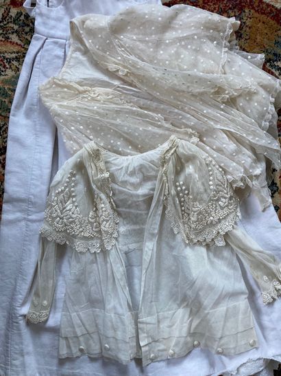 null Set of children's CLOTHES including BAPTISM coats. A box of lace is attache...