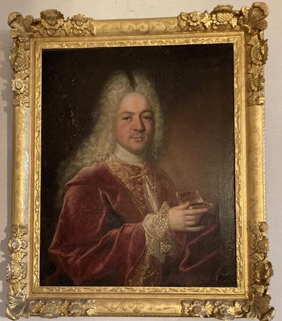  Ecole FRANCAISE du XVIII ème, Portrait d'homme, huile sur toile, Dans un cadre en...