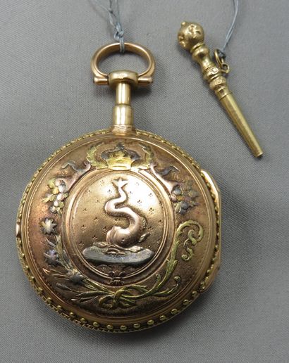 null Pocket watch

 in 750°/00 gold, white enamelled dial, Roman numerals for the...