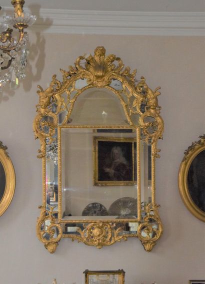 Important MIRROR with glazed panels in stucco...