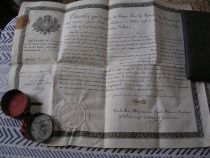  Lettres de Chevalier de l'ordre royal et militaire de Saint-Louis, Brevet sur vélin...