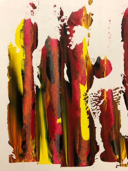null Jacques DEGAEY (1924-2019). Composition abstraite en ocre, rouge et jaune. Acrylique...