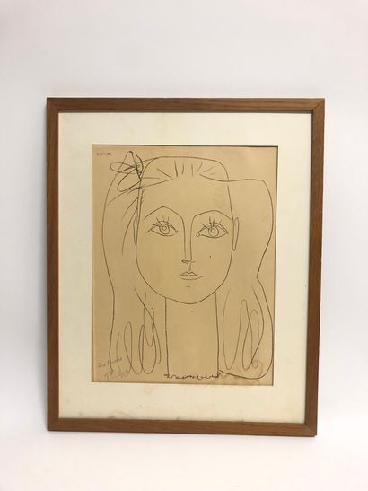 null D'après PICASSO (1881-1973). Portrait de Françoise Gilot. Lithographie signée...