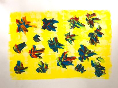 null Jacques DEGAEY (1924-2019). Composition abstraite sur fond jaune. Acrylique...