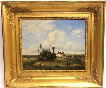 null Edouard SWEBACH (Paris 1800 - ? 1870), Le rendez-vous de chasse, Sur sa toile...