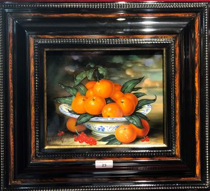 null Dominique OBÉNICHE (1949-2018). Still life with mandarins. Oil on canvas signed...