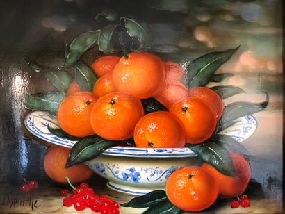 null Dominique OBÉNICHE (1949-2018). Nature morte aux mandarines. Huile sur toile...