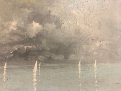 null SAINT-ALBAN (1913-2015), Voiles blanches, huile sur toile signée en bas à droite....