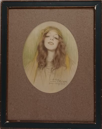 null Gustave BRISGAND (1867-1944), Jeune fille au voile jaune, dessin au crayon,...