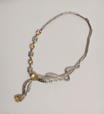 NECKLACE in silver plated metal with openwork...