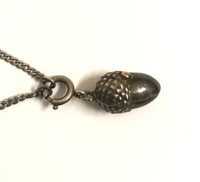null Silver pendant featuring a hazelnut and its chain. Long. Pendant: 2 cm; Length....