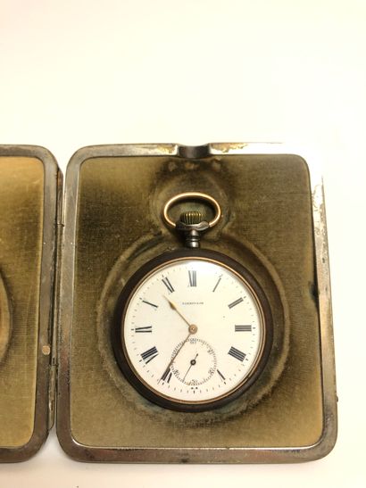 null LEROY et Cie, Steel pocket watch, white enamelled dial with Roman numerals....