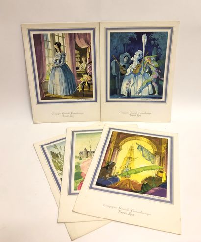 LOT including 5 MENUS illustrated after Jean...