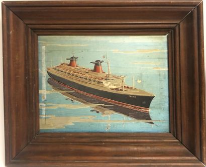 null LOT including a framed piece printed on alluminium representing the liner "France"...