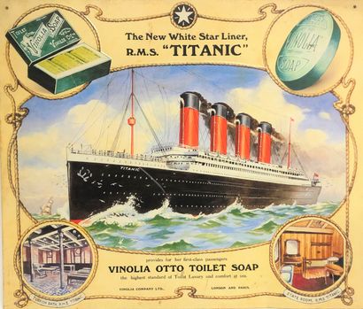 null PLAQUE publicitaire métallique "the New White Star Line R.M. S. Titanic". Dim....