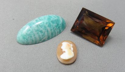 null Lot of 3 Stones on Paper including

 a Citrine Madeira of rectangular faceted...