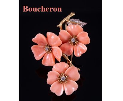 null Boucheron

 Broche "Anémones"

 en or à 750°/00 et platine, stylisant 3 fleurs...