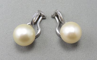 null Clips d'Oreilles Perles de culture

 en or gris à 750°/00. 

 Poids brut: 5,70...